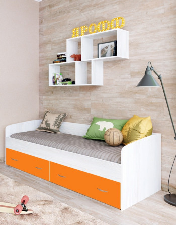 Кровать с выкатными ящиками Винтерберг/Оранжевый в Безменово - bezmenovo.mebel54.com | фото