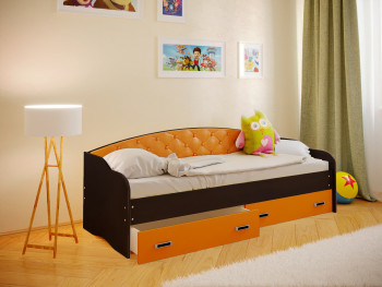 Кровать Софа-7 с мягкой спинкой (800х1900) Венге/Оранжевый в Безменово - bezmenovo.mebel54.com | фото