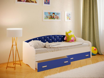 Кровать Софа-8 с мягкой спинкой со стразами (900х1900) Белый/Синий в Безменово - bezmenovo.mebel54.com | фото
