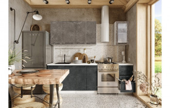 Кухонный гарнитур Нувель 1800мм белый/бетон коричневый/бетон черный в Безменово - bezmenovo.mebel54.com | фото