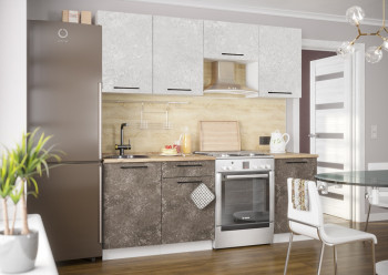 Кухонный гарнитур Нувель 2100мм белый/бетон коричневый в Безменово - bezmenovo.mebel54.com | фото