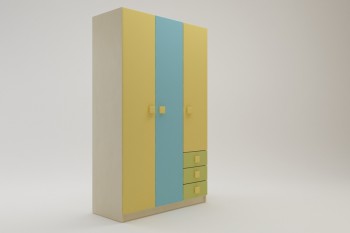 Шкаф 3-х створчатый с ящиками Смайли (Желтый/Голубой/Зеленый/корпус Клен) в Безменово - bezmenovo.mebel54.com | фото
