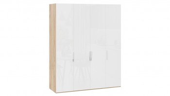 Шкаф для одежды с 4 глухими дверями «Эмбер» Яблоня Беллуно/Белый глянец в Безменово - bezmenovo.mebel54.com | фото